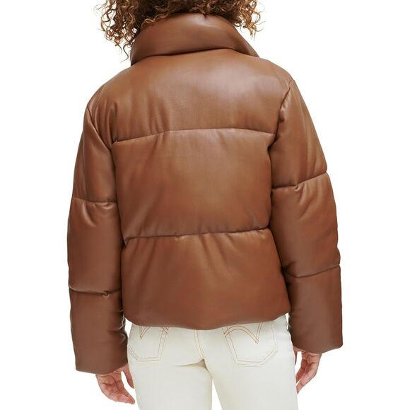 Levi’s Women’s Vegan Leather Quilted Short Puffer Jacket – Caramel, Size Medium - Picture 4 of 4